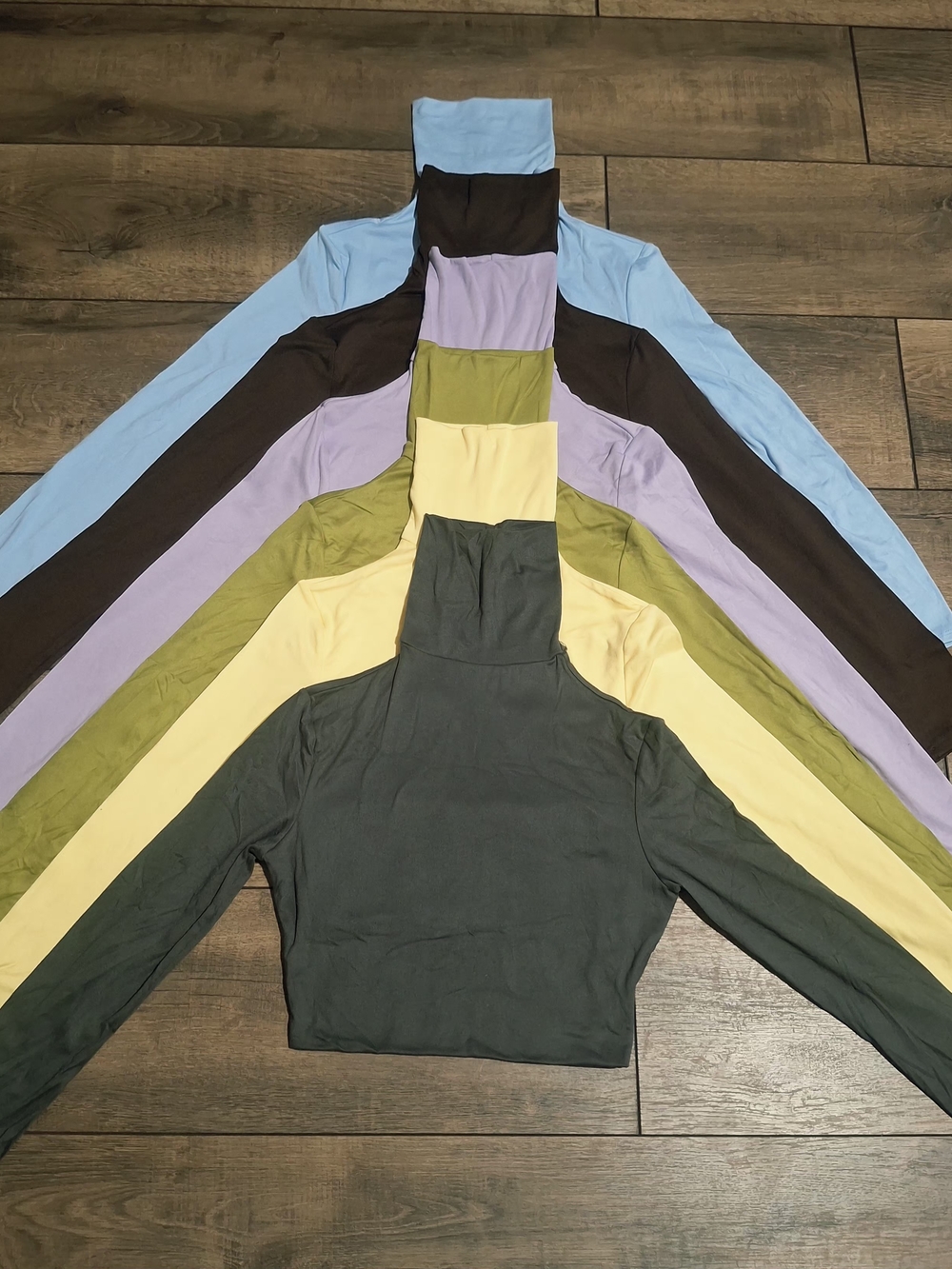 Classic Long-Sleeve Turtleneck Crop Top - Olive, Yellow, Lavender, Blue, Brown